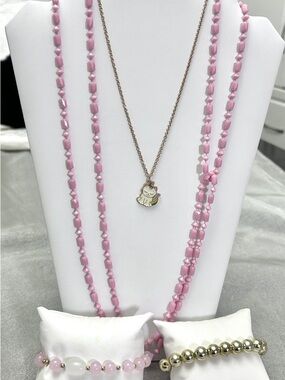 Caticorn pendant Necklace and bracelet 4 pc set Pink Gold Kids jewelry set